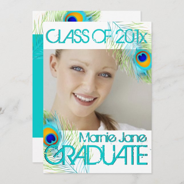 Invitation PixDezines Peacock, Graduation do-it-yourself arri (Devant / Derrière)