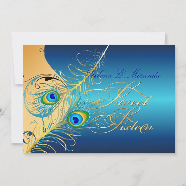 Invitation PixDezines Peacock+tourbillons/or+turquoise (Devant)