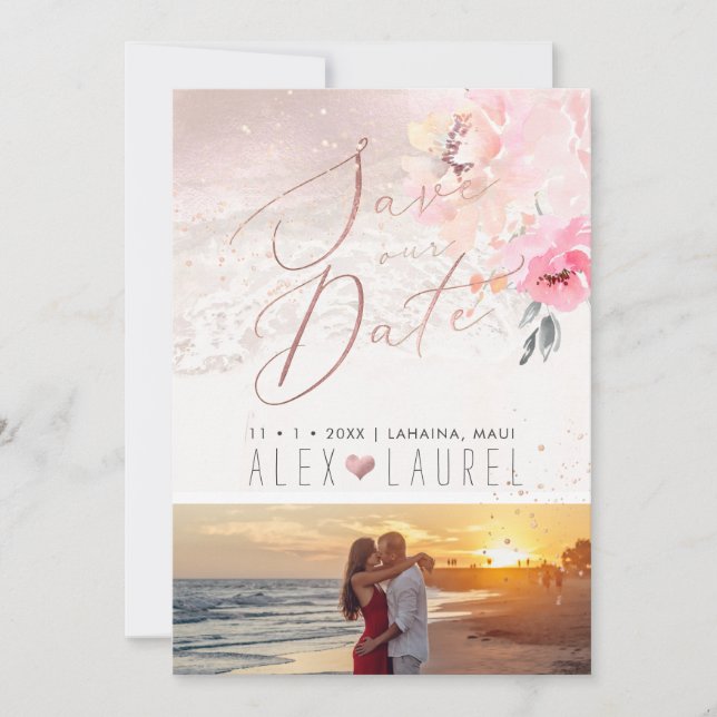 Invitation PixDezines Peonies Aquarelle Rose Foncé Save the D (Devant)