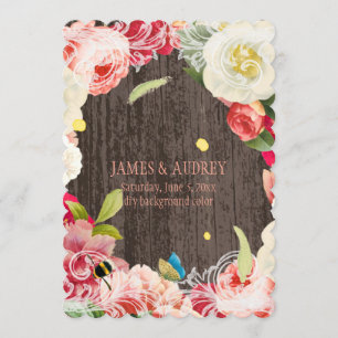 Invitation PixDezines péréonales vintages, roses/redoute