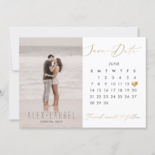 Invitation PixDezines Photo Save the Date Calendar faux gold