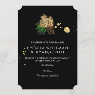 Invitation PixDezines pinecones/Faux Gold Foil/arrière - plan