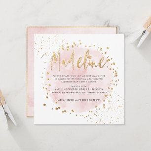 Invitation PixDezines Pink Aquarelle Or Bat mitzvah de poussi