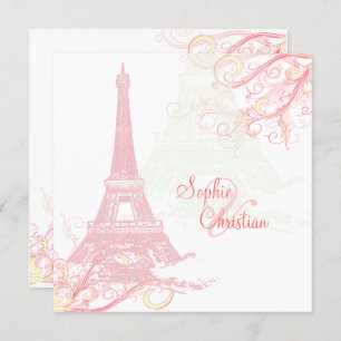 Invitation PixDezines PINK LA TOUR EIFFEL+SWIRLS