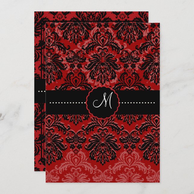 Invitation PixDezines Piqué, Damask / Black + Red Velvet (Devant / Derrière)