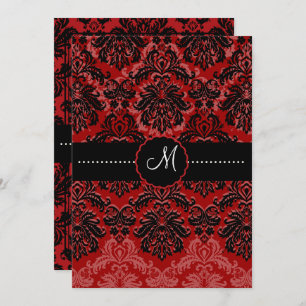 Invitation PixDezines Piqué, Damask / Black + Red Velvet