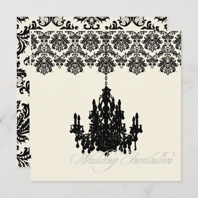 Invitation PixDezines Piqué Damask + Chandelier (Devant / Derrière)