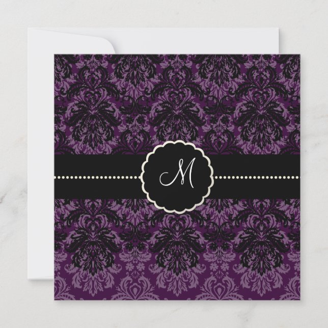 Invitation PixDezines Piqué, Damassé / Velours Noir+Violet (Devant)