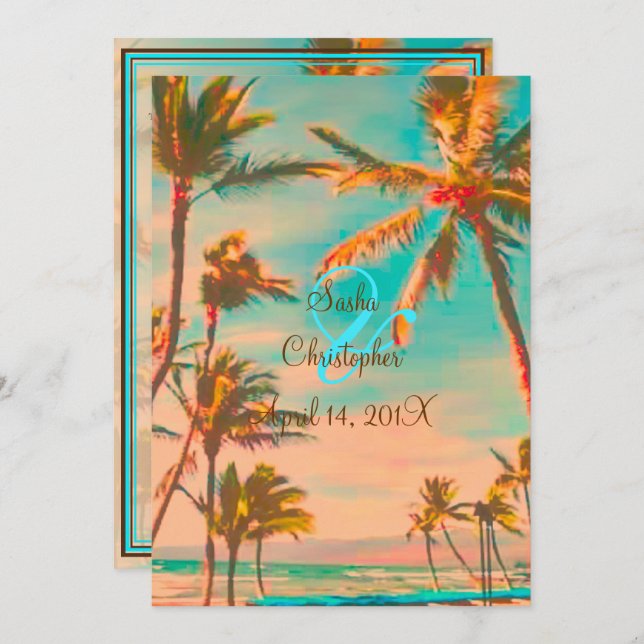 Invitation PixDezines PLAGE HAWAIIAN VINTAGE/TURQUOISE (Devant / Derrière)