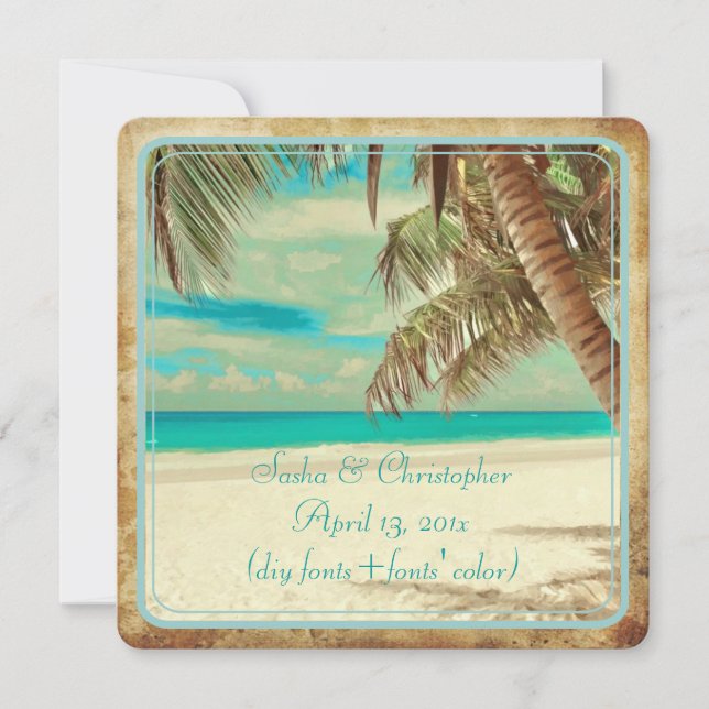 Invitation PixDezines plage vintage, paradis tropical (Devant)