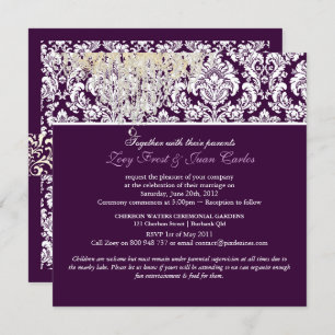 Invitation PixDezines Plum Moiré Damask/lustre de cristal