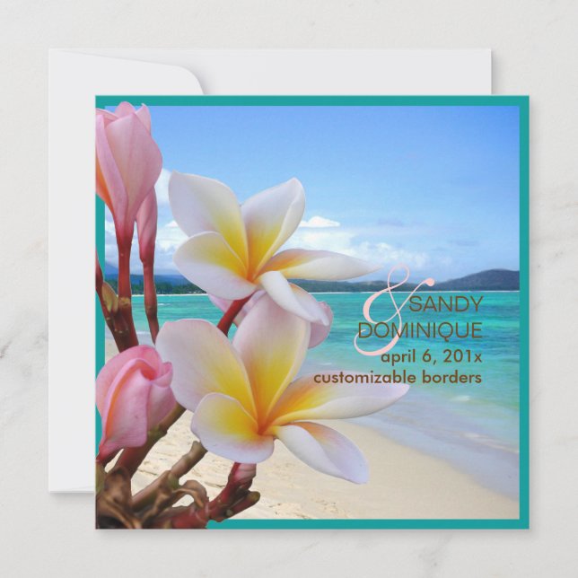 Invitation PixDezines Plumeria rose + Plage (Devant)