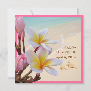 Invitation PixDezines Plumeria rose + Plage + étoiles de mer