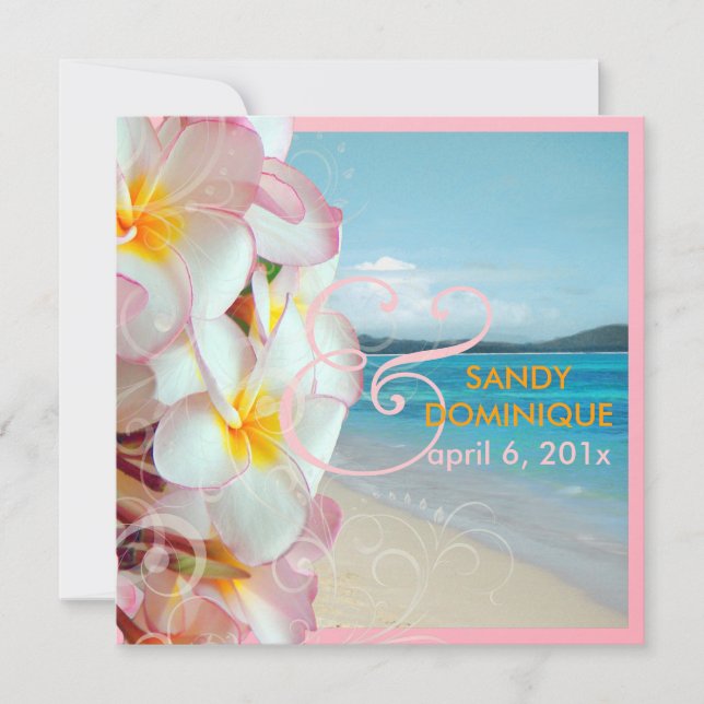 Invitation PixDezines Plumeria rose/plage/mariage tropical (Devant)