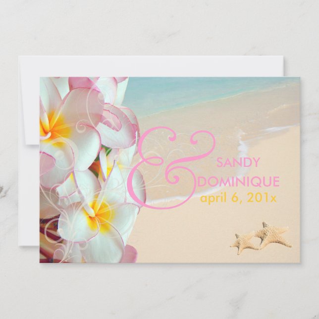 Invitation PixDezines Plumeria rose+tourbillons/mariage tropi (Devant)