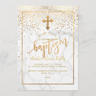 Invitation PixDezines Points Marble+Faux Gold/Baptême