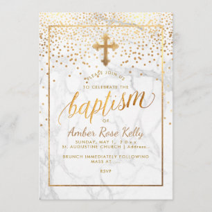 Invitation PixDezines Points Marble+Faux Gold/Baptême