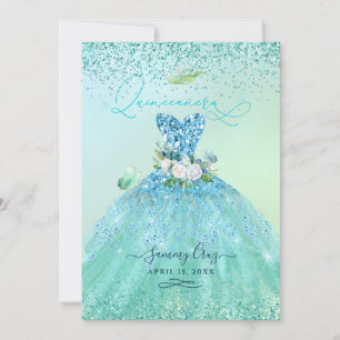 Invitation PixDezines Quinceanera Aqua Gown Parties scintilla