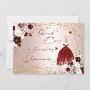 Invitation PixDezines Quinceanera Burgundy Gown Merci en