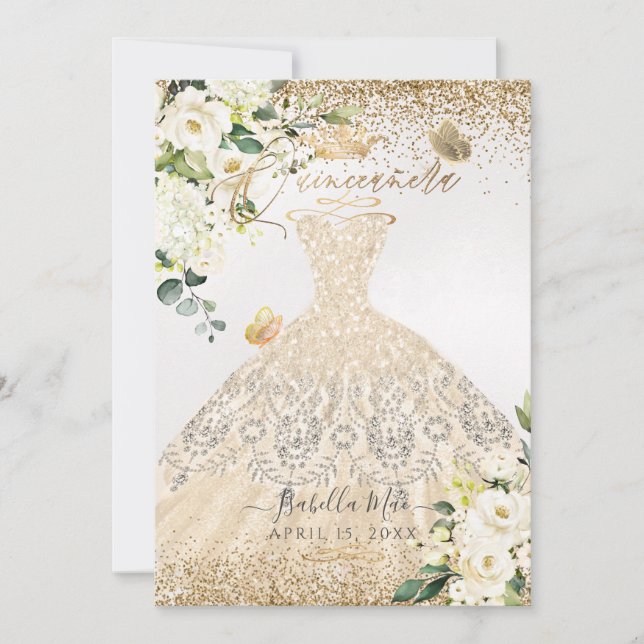 Invitation PixDezines Quinceanera Champagne Gold Parties scin (Devant)
