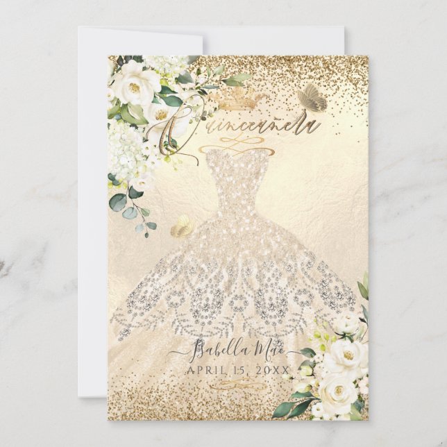 Invitation PixDezines Quinceanera Champagne Gold Parties scin (Devant)