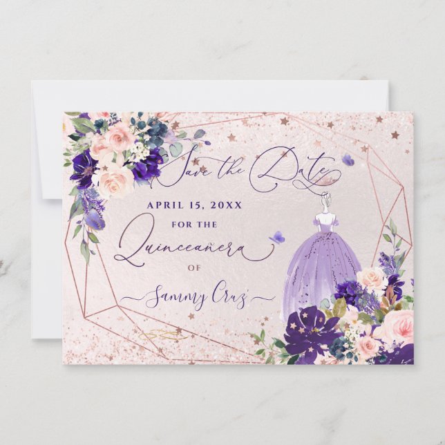 Invitation PixDezines Quinceanera Dusty Purple Robe Invitat (Devant)