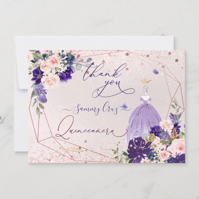 Invitation PixDezines Quinceanera Dusty Purple Robe Invitati (Devant)