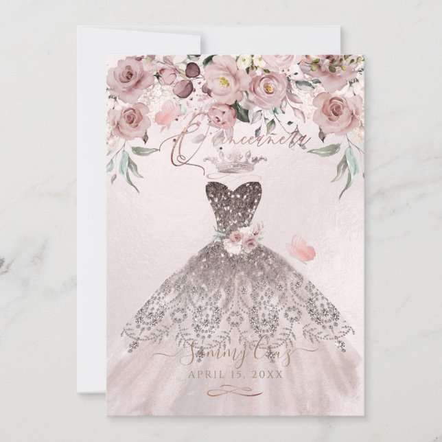 Invitation PixDezines Quinceanera Dusty Rose robe Mauve (Devant)