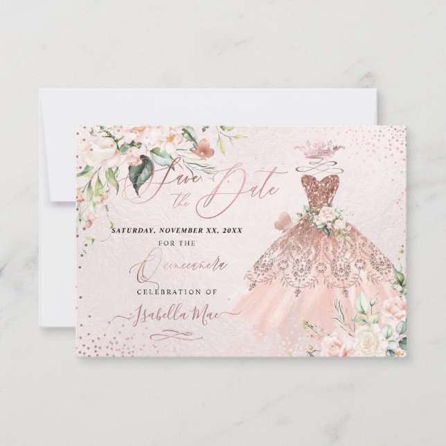Invitation PixDezines Quinceanera Enregistrer la date Rose Go (Devant)