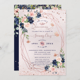 Invitation PixDezines Quinceanera H2 Fleurs Blush Navy