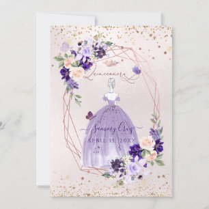 Invitation PixDezines Quinceanera Purple Rose Gold Flowers I