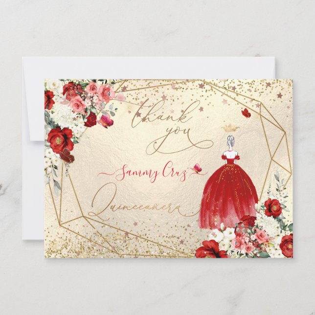 Invitation PixDezines Quinceanera Red Gown Merci (Devant)