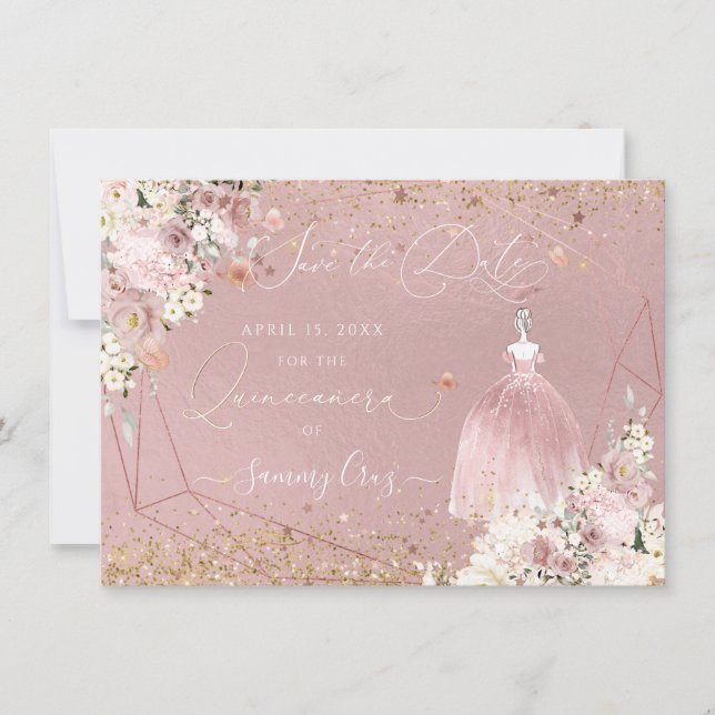 Invitation PixDezines Quinceanera Rose Gold Enregistrer la da (Devant)