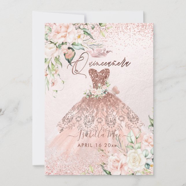 Invitation PixDezines Quinceanera Rose Gold Parties scintilla (Devant)