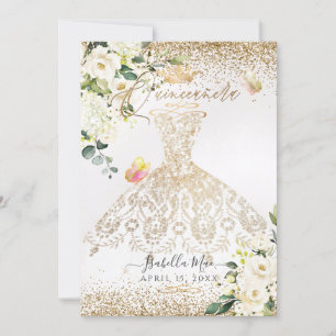 Invitation PixDezines Quinceanera White Gold Parties scintill