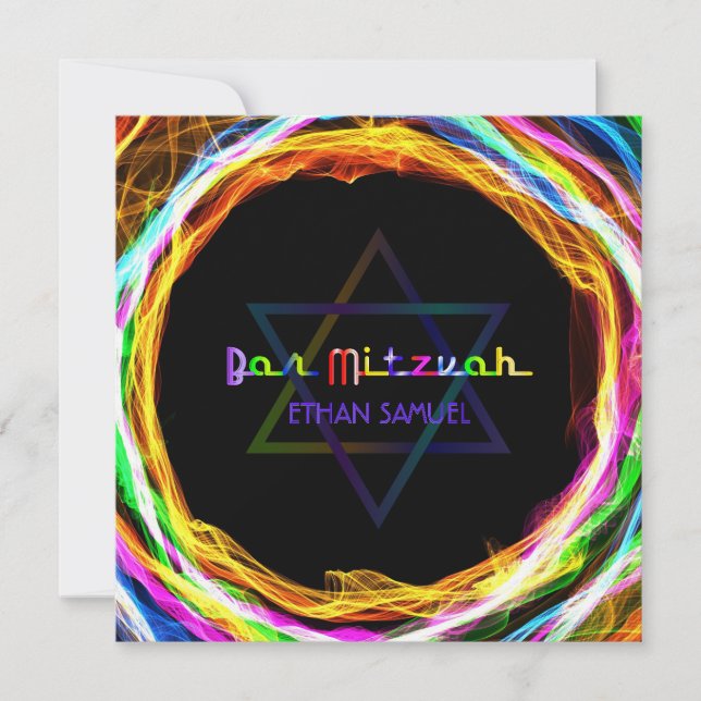 Invitation PixDezines Retro Neon Colour Rings Barre Mitzvah (Devant)