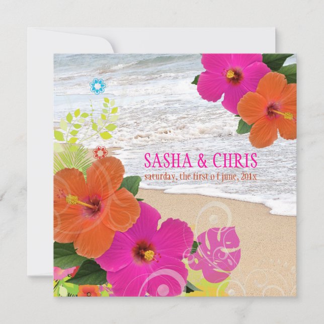 Invitation PixDezines rose chaud+hibiscus orange+monstère (Devant)