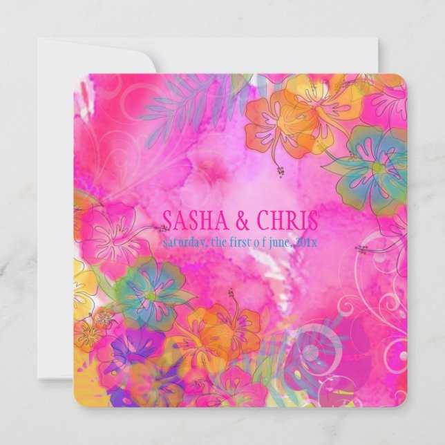 Invitation PixDezines rose chaud+hibiscus orange+monstère (Devant)