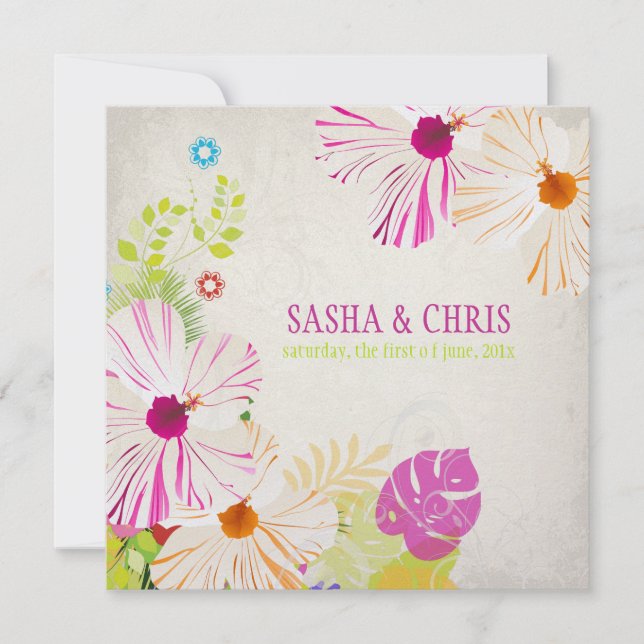 Invitation PixDezines rose chaud+hibiscus orange+monstère (Devant)