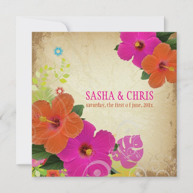 Invitation PixDezines rose chaud+hibiscus orange+monstère (Devant)