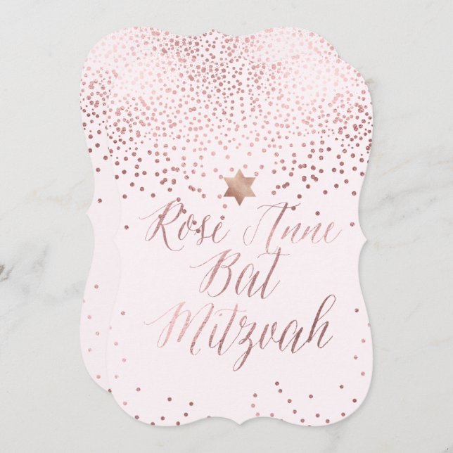 Invitation PixDezines Rose ébloui Gold/Faux Foil/Bat mitzvah (Devant / Derrière)