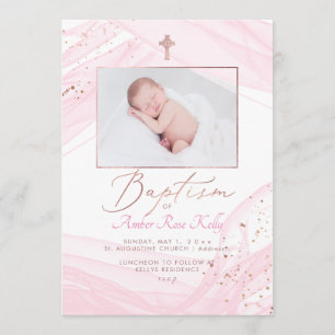 Invitation PixDezines Rose Gold Celtic Cross Baptism