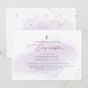 Invitation PixDezines Rose Gold H2 Confirmation Lavée Violet