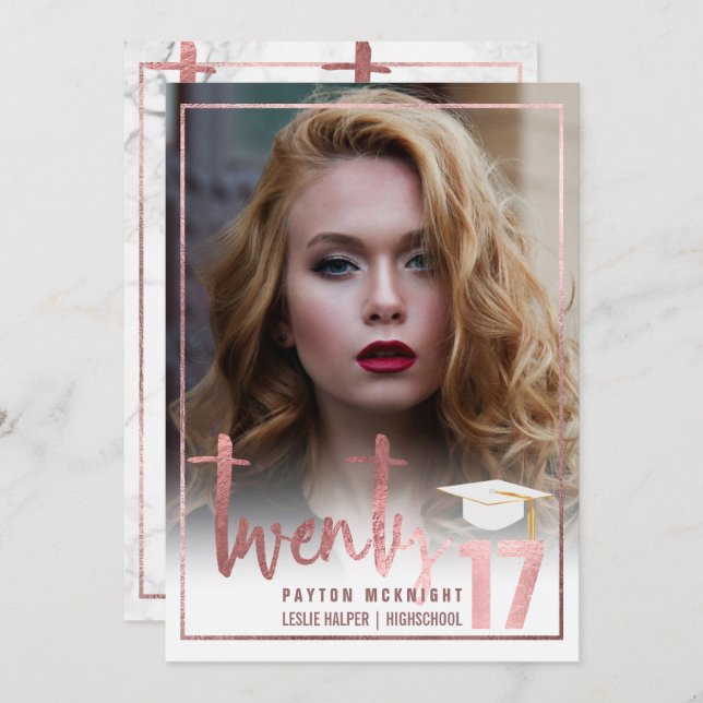 Invitation PixDezines Rose Gold/Marbre (Devant / Derrière)