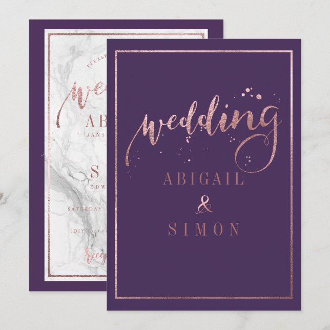 Invitation PixDezines Rose Gold Script/DO-IT-YOURSELF couleur (Devant / Derrière)