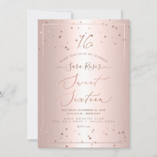 Invitation PixDezines Rose Gold Stars Sweet Seize