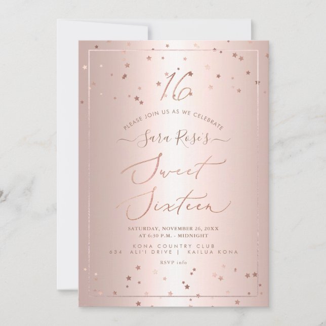 Invitation PixDezines Rose Gold Stars Sweet sixteen (Devant)
