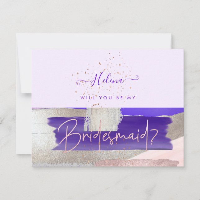 Invitation PixDezines Rose Gold + Violet Demande de demoisell (Devant)