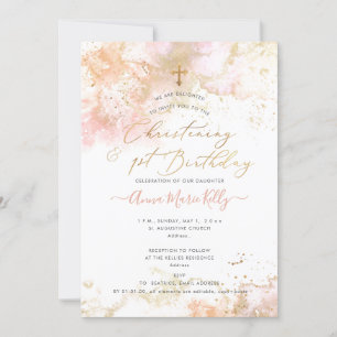 Invitation PixDezines Rose H2 Christening+1er Anniversaire In