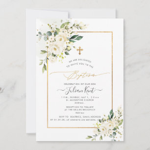 Invitation PixDezines Roses Alabaster H2 Fleurs Baptême